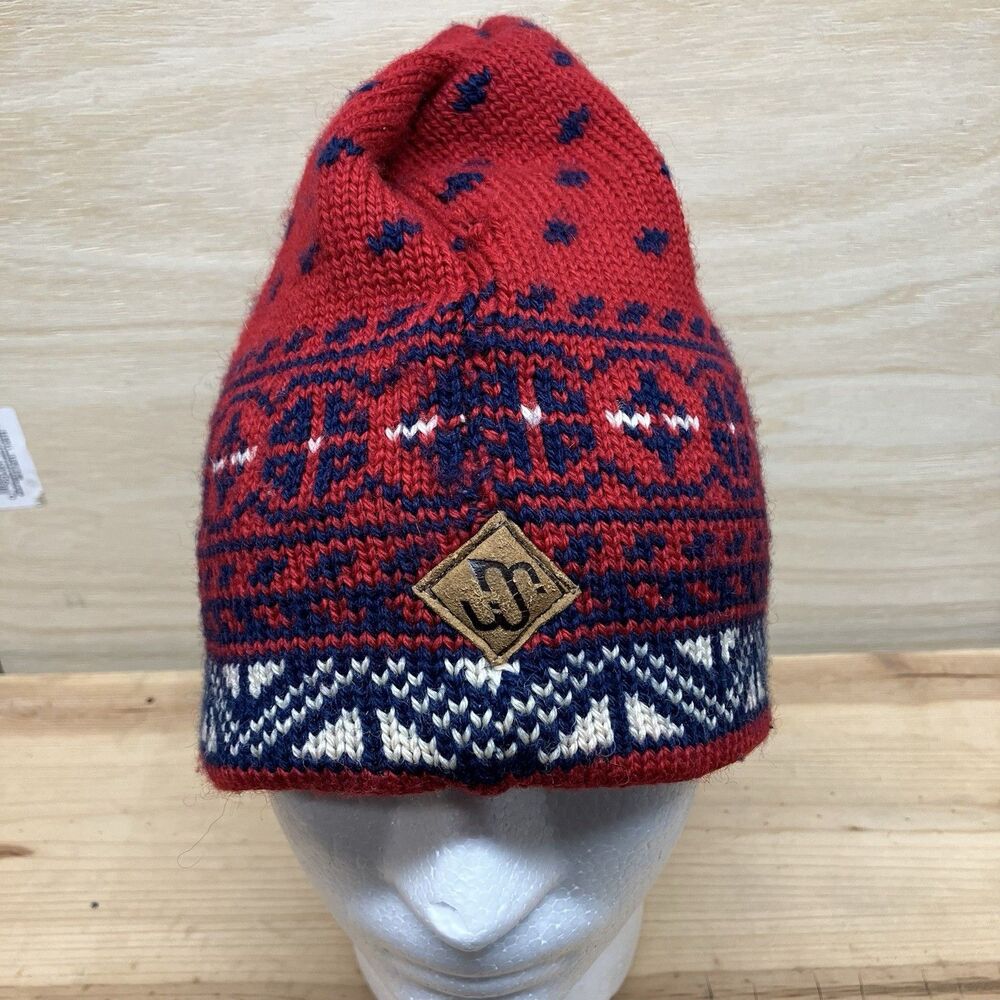 Merkley Headgear Wool Beanie Hat Cap Knit Canada Red Winter Tassel